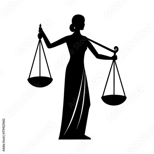 Silhouette of lady justice holding scales representing law and fair judgment