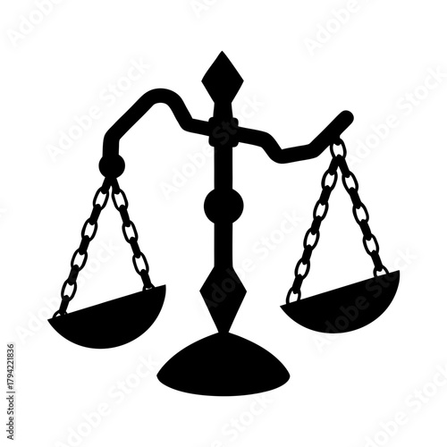 Illustration of a black scales of justice with chains on a white background