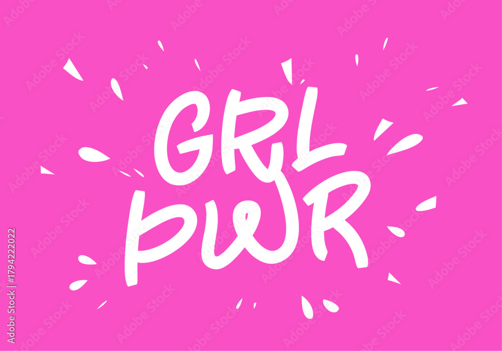 Naklejka premium Inspiring lettering - GRL PWR. Girl Power. Pink background is a symbol of empowerment and strength. Bold white letters