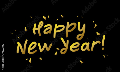 Cool golden lettering on a black background - Happy New Year! Holiday greeting card. A vector element for the design