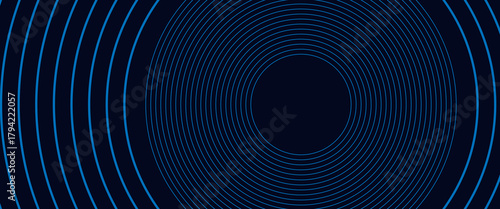 Abstract blue glowing geometric lines on dark blue background. Modern shiny blue circle lines pattern. Futuristic technology concept.