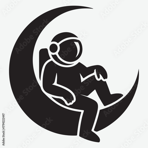 Astronaut Relaxing on a Crescent Moon Silhouette