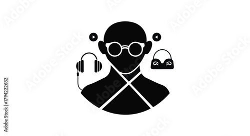 Person with headphones and car icon, representing music and travel
