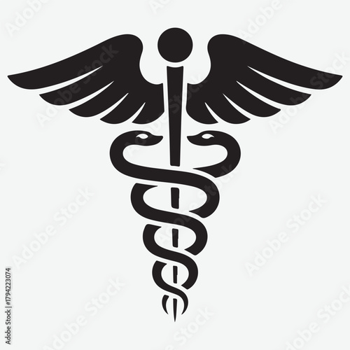 Caduceus Symbol: A Black and White Medical Icon with Wings and Snakes