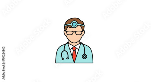 Male Doctor Icon with Headlamp and Glasses