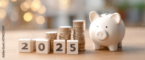 The Piggy Bank and Stacked Coins Symbolizing Savings Goals for 2025 Financial Planning