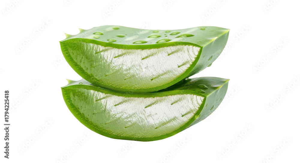Obraz premium Fresh Aloe Vera Slices With Water Drops On Black Background