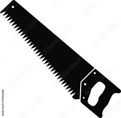 Black Silhouette of a Hand Saw on White Background tool carpentry