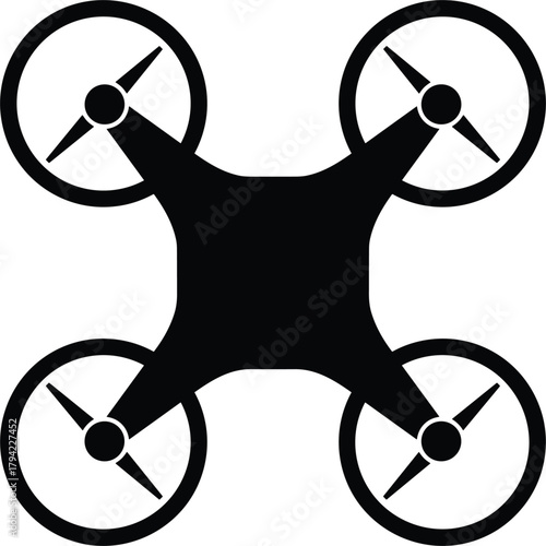 Black Silhouette of a Quadcopter Drone on White Background unmanned aerial vehicle aircraft
