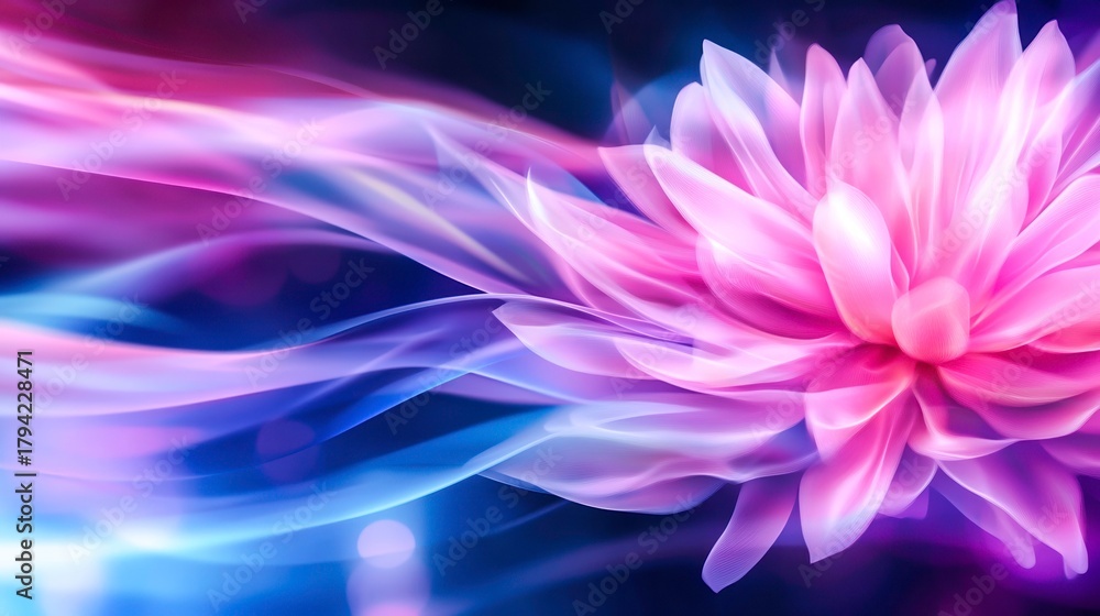 Obraz premium Ethereal Pink Lotus Flower with Flowing Colorful Background Effects