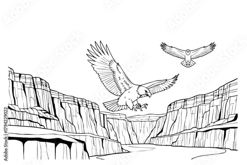 eagle flying outline mountain silhouette pack