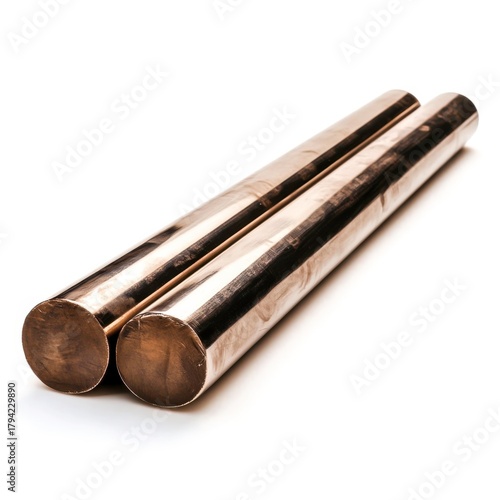 Polished Copper Rods Positioned on a Clean White Surface for Industrial Use
