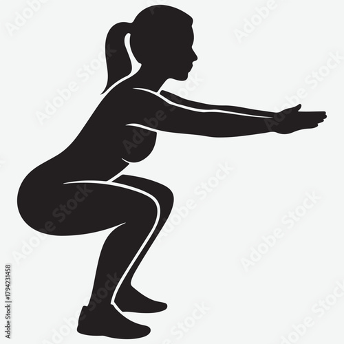 Silhouette of a Woman Performing a Squat Exercise