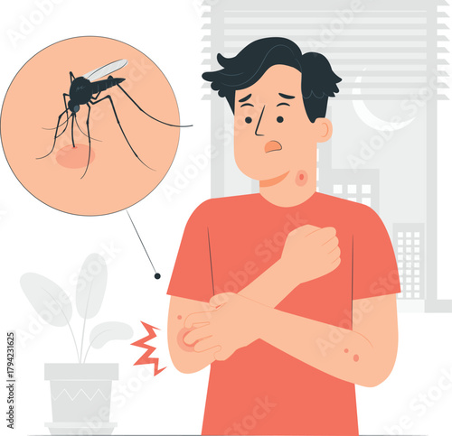 Man With Mosquito Bites And Swollen Skin Itching Arm insect