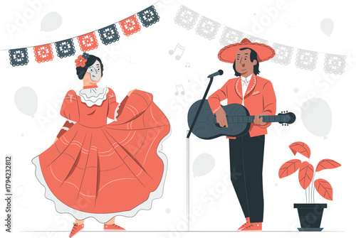 Mexican Mariachi Musician and Dancer muertos celebration