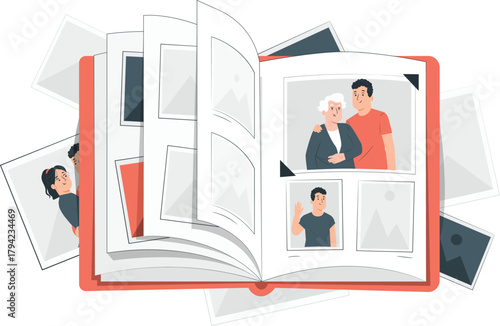 Open Photo Album with Family Pictures and Loose Photos scrapbook memories