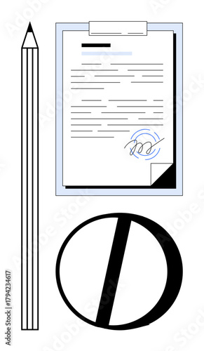 Pencil near signed document with rejection stamp representing paperwork, signing, feedback loop, and workflow. Ideal for business, contracts, review process, decision-making, rejection agreements