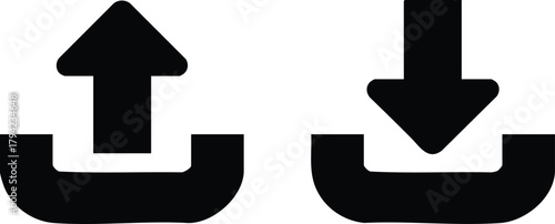 Upload and Download Icons Set, Black Arrows for Data Transfer, Save and Share Symbol Duo, Input and Output Solid Icons