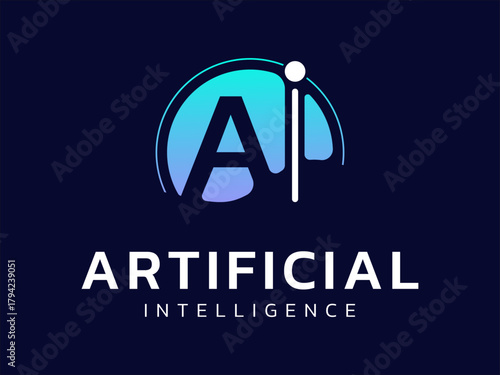 Artificial intelligence with Letter AI overlapping in circle moving technology Analysis logo vector design concept. AI technology logotype symbol for advance technology, ui, automation, big data, web.