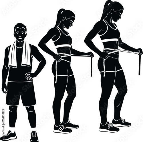 "Fitness & Body Measurement Silhouettes – Health Vector for Gym, Wellness & Transformation Branding"