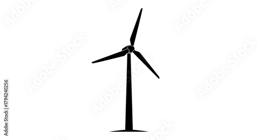 Silhouette of a wind turbine a renewable energy source isolated on white background for sustainable power generation concepts