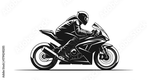 Motorcycle rider illustration side view of a sportbike racer vector design for print or digital use