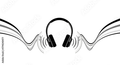 Headphones with sound waves illustration vector design element for music and audio concepts isolated on white background