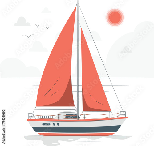 Sailboat With Red Sails On Water sailing ocean