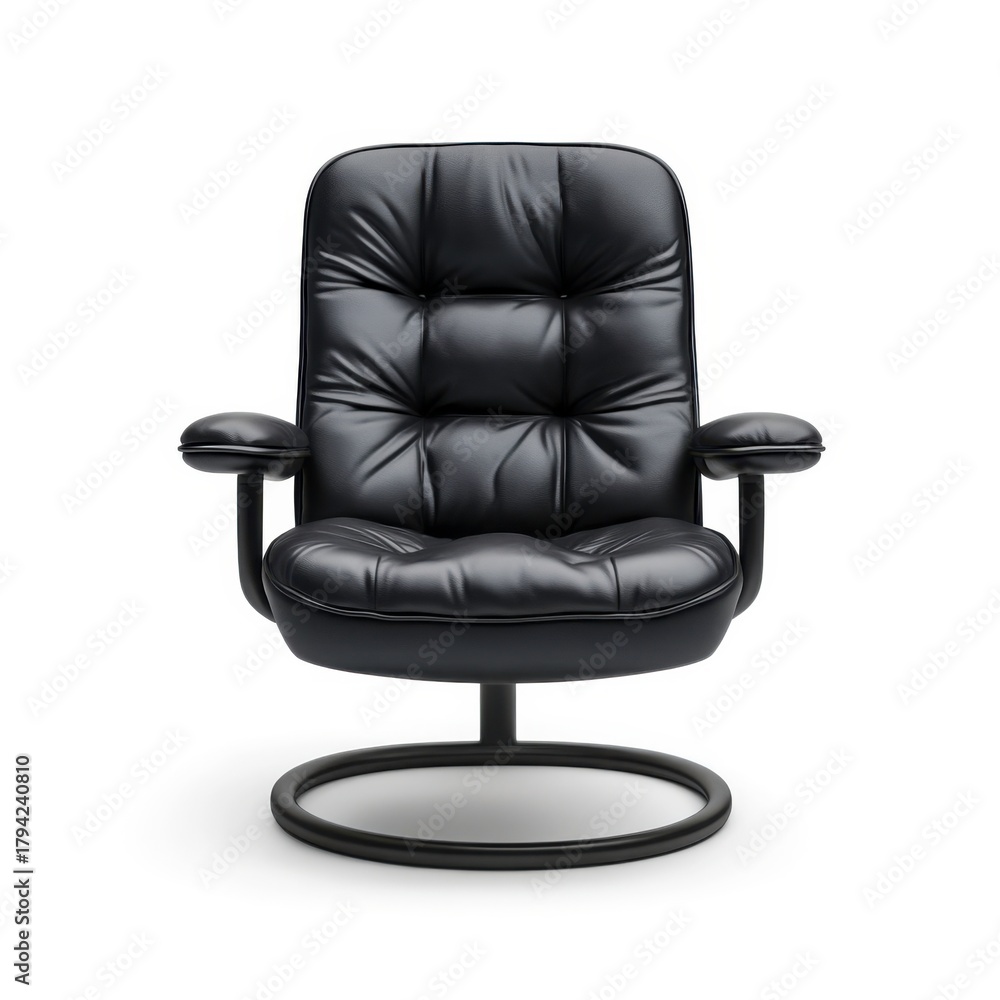 Fototapeta premium Modern Black Leather Swivel Chair with Comfortable Cushioning Design
