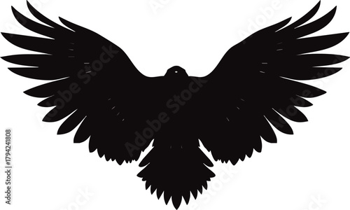 Majestic raven silhouette with wings spread wide, symbolizing freedom and power