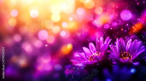 Vibrant Purple Flowers Against Colorful Bokeh Background in Soft Focus
