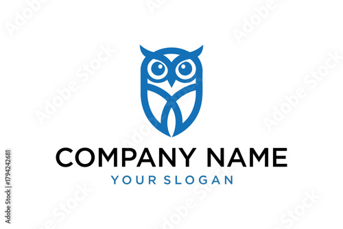 Modern Blue Abstract Owl Logo Design with Placeholder Company Name and Slogan