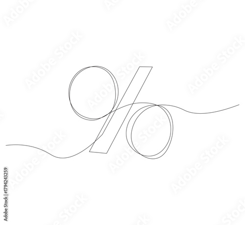Linear background of vector percent signs. white background,One continuous line drawing of percent sign. Vector illustration. Isolated linear percent icon