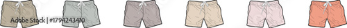 Collection of Various Colored Short Pants Illustrations, Displaying a Range of Summer Clothing and Fashion Styles