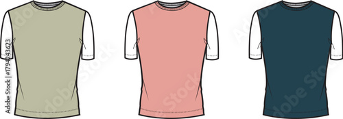 Colorful raglan t-shirt design options for fashion and apparel industries with various color combinations