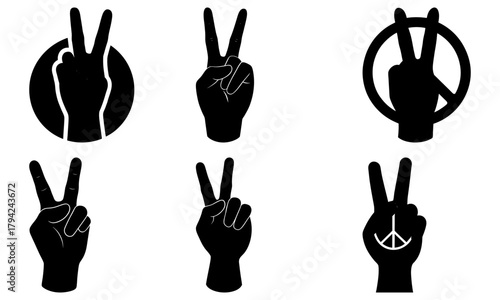 Peace gestures collection: Hand signs symbolizing unity, hope, and nonviolence. Promote harmony and positive change with these impactful designs