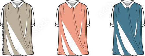 Three Fashionable Dresses in Beige, Peach, and Teal A Stylish Clothing Design Illustration