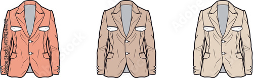 Three Stylish Blazer Designs A Fashion Illustration Showcasing Various Colors and Styles