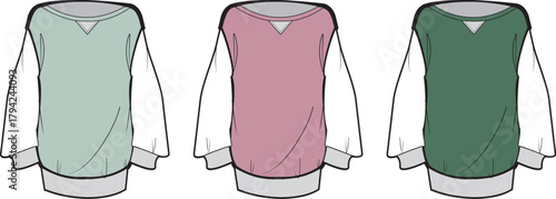 Stylish Color Block Sweatshirt Designs Pastel, Rose, and Green Options for Fashion Apparel