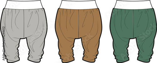 Various Harem Pants Illustrations Featuring Diverse Colors and Designs for Fashion Concepts