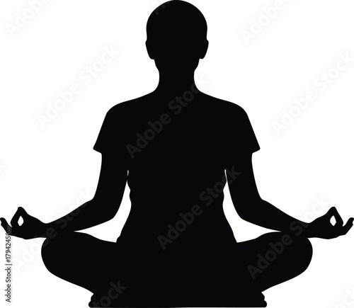 Silhouette of a person meditating in a peaceful lotus pose, promoting wellness and calm.