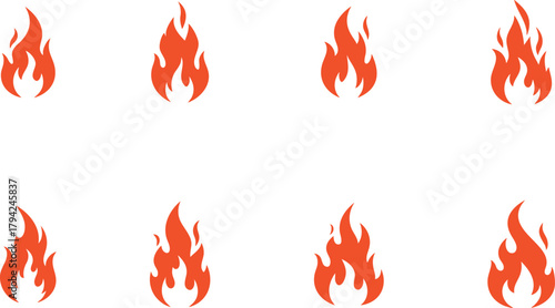 Orange flame icons set against a in a seamless pattern on transparent background