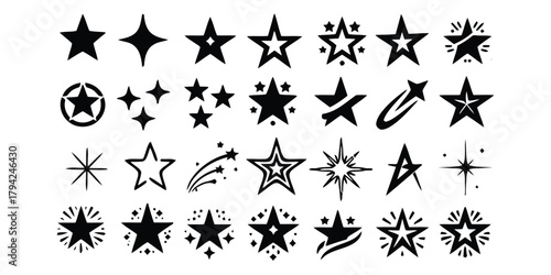 star, icon, symbol, shape, graphic, design, element, celestial, twinkle, sparkle, shooting star, burst, constellation, award, success, celebration, holiday, abstract, simple, modern, collection, set, 