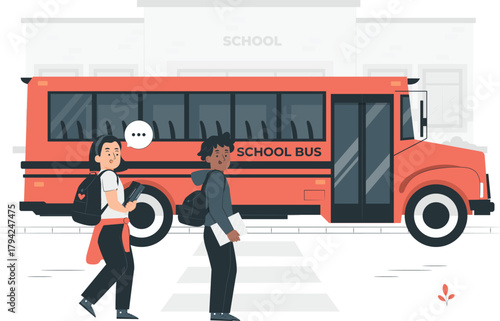 Students Boarding School Bus After School children education