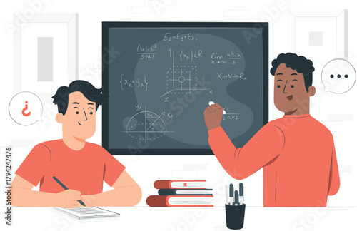 Students learning math with formulas on a blackboard mathematics education