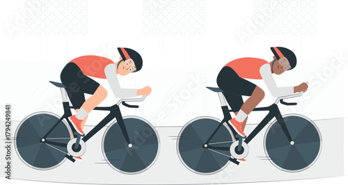 Two cyclists in racing gear on track bicycles cycling bike