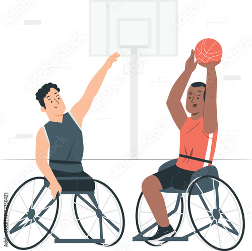 Two men in wheelchairs playing basketball sport recreation