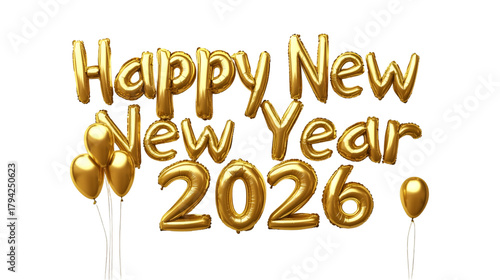 Golden happy new year 2026 foil balloon letters for festive party