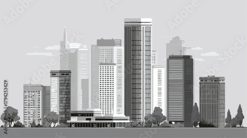 Monochromatic Skyline of Modern City Architecture with Skyscraper Buildings
