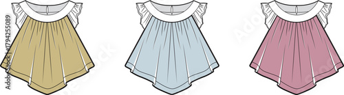 Stylish Women's Tops Vector Illustrations of Summer Blouses in Various Colors and Designs